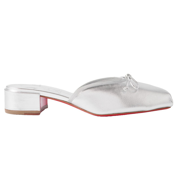Christian Louboutin Mimiflirt 30 Silver Ballet Ballerina Slide Heel Mule 37 - Picture 1 of 16